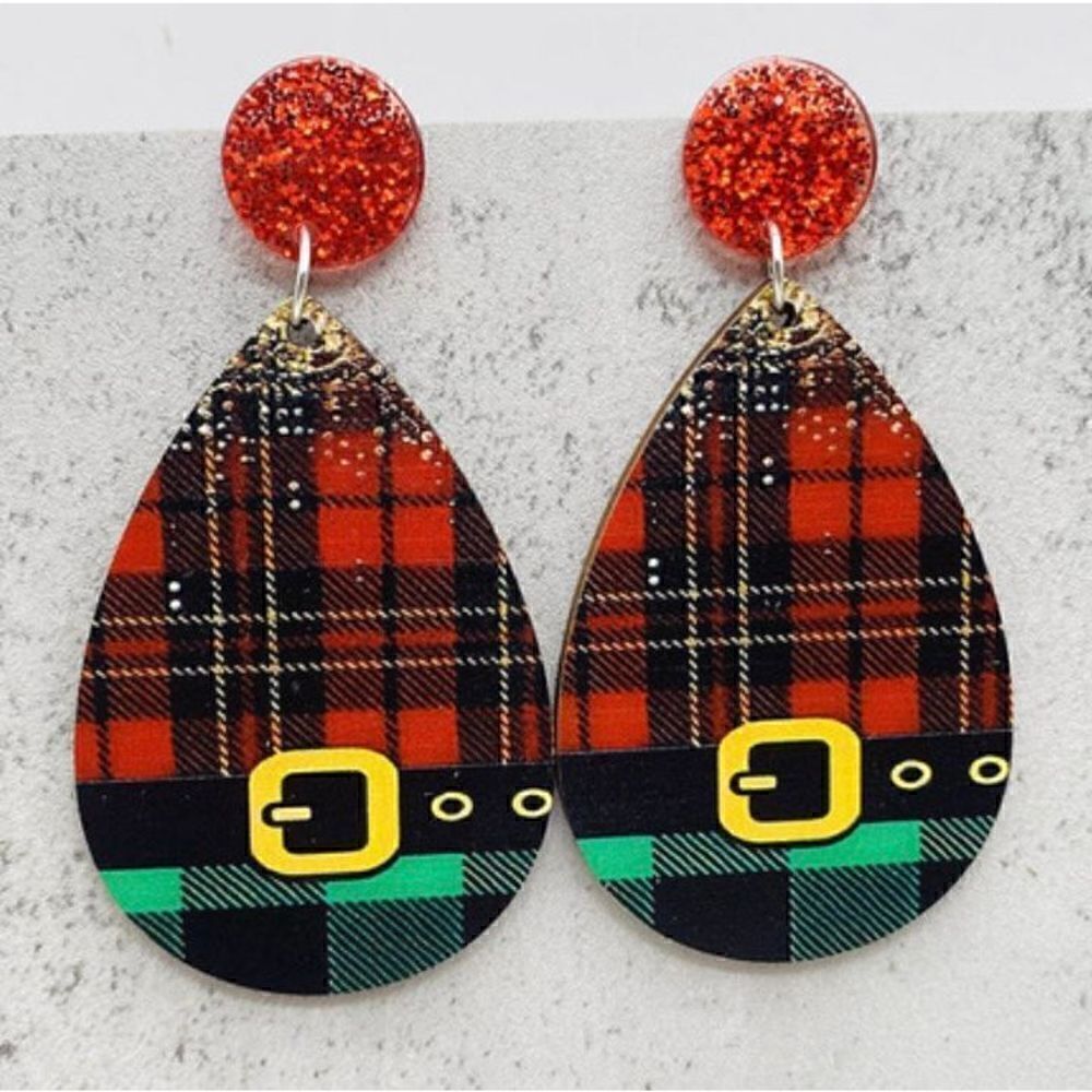 Wooden Water Drop Earrings and Belt Buckle